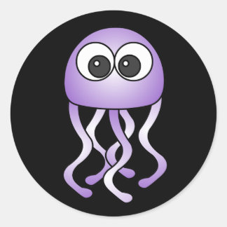 Cute Purple Kawaii Jellyfish Black Stickers
