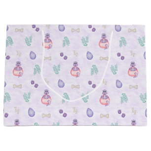 Cute Purple Kids Dino Birthday Dinosaur Large Gift Bag