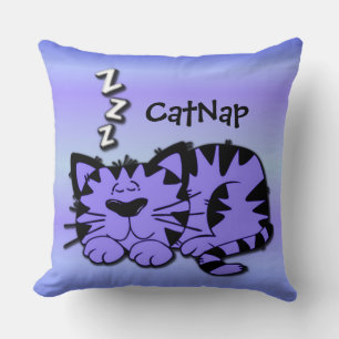 Cute Purple Kitty Cat Nap Throw Pillow