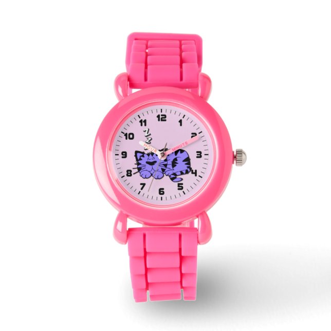 Cute Purple Kitty Cat Nap Wrist Watch (Front)