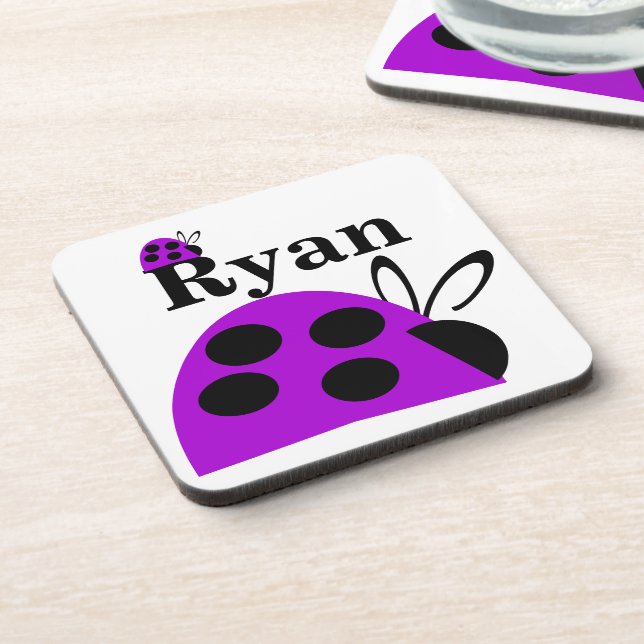 Cute Purple Ladybug Personalized Coaster (Left Side)