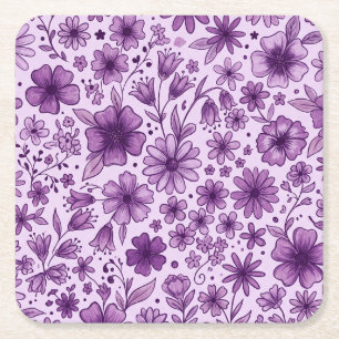 Cute Purple Lavender Floral Flowers Birthday Party Square Paper Coaster