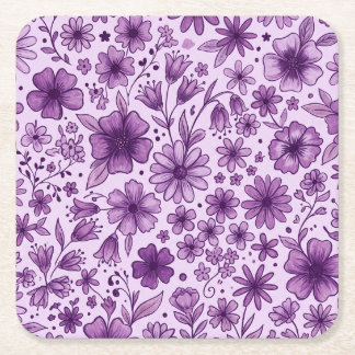 Cute Purple Lavender Floral Flowers Birthday Party Square Paper Coaster
