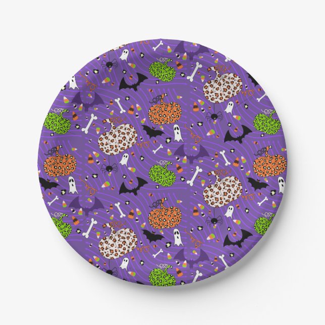 Cute Purple Leopard Pumpkin Pattern Paper Plate (Front)