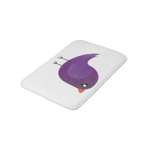 Cute Purple Little Bird Illustration Bath Mat