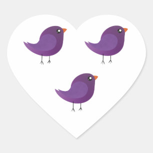 Cute Purple Little Bird Illustration Heart Sticker
