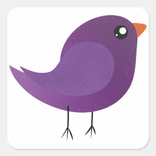 Cute Purple Little Bird Illustration Square Sticker