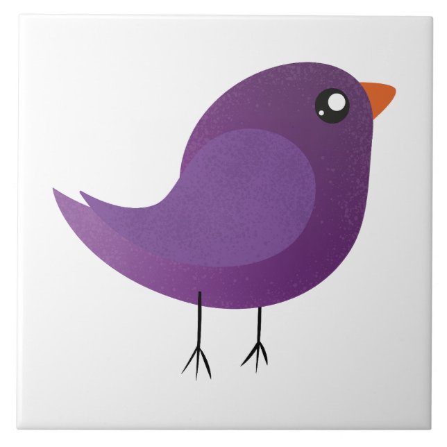 Cute Purple Little Bird Illustration Tile (Front)