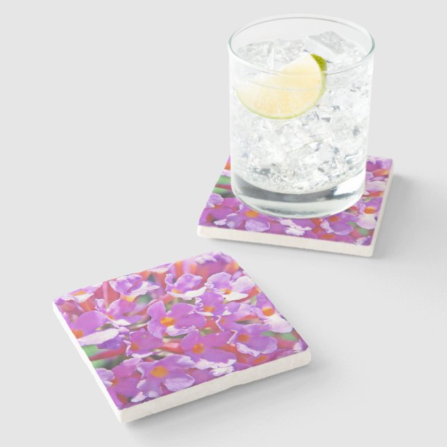 Cute purple little flowers stone coaster (Side)