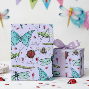 Cute Purple Love Bug Insects for Bug Lovers Wrapping Paper