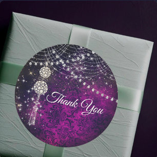 Cute purple magenta monogram ornaments classic round sticker