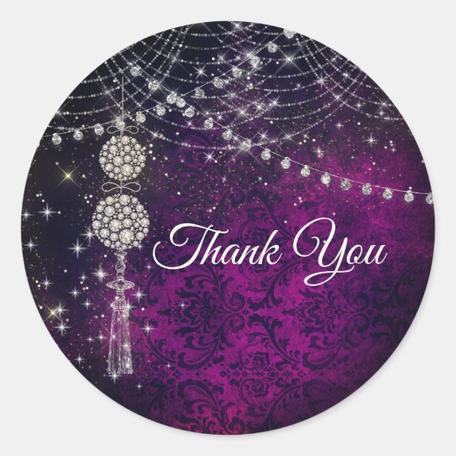 Cute purple magenta monogram ornaments classic round sticker (Front)