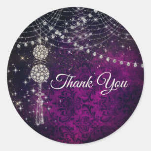 Cute purple magenta monogram ornaments classic round sticker