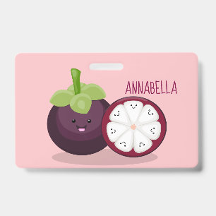 Cute purple mangosteen cartoon illustration badge