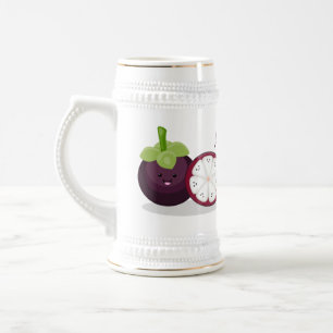 Cute purple mangosteen cartoon illustration beer stein