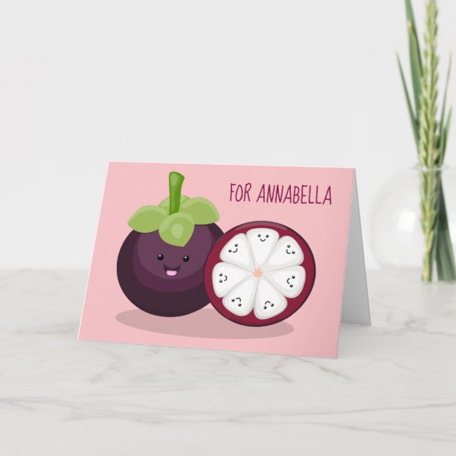Cute purple mangosteen cartoon illustration card (Front)