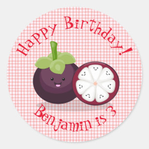 Cute purple mangosteen cartoon illustration classic round sticker