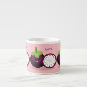 Cute purple mangosteen cartoon illustration espresso cup