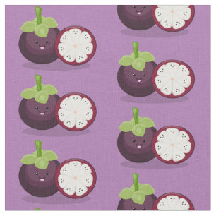 Cute purple mangosteen cartoon illustration fabric