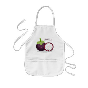 Cute purple mangosteen cartoon illustration kids apron