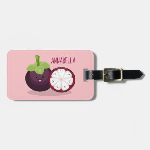 Cute purple mangosteen cartoon illustration luggage tag