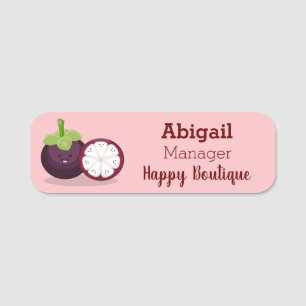 Cute purple mangosteen cartoon illustration name tag