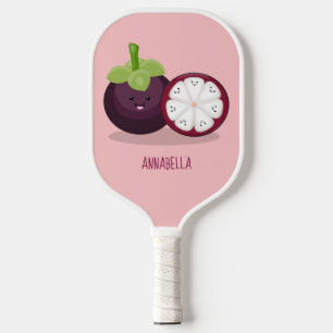 Cute purple mangosteen cartoon illustration pickleball paddle