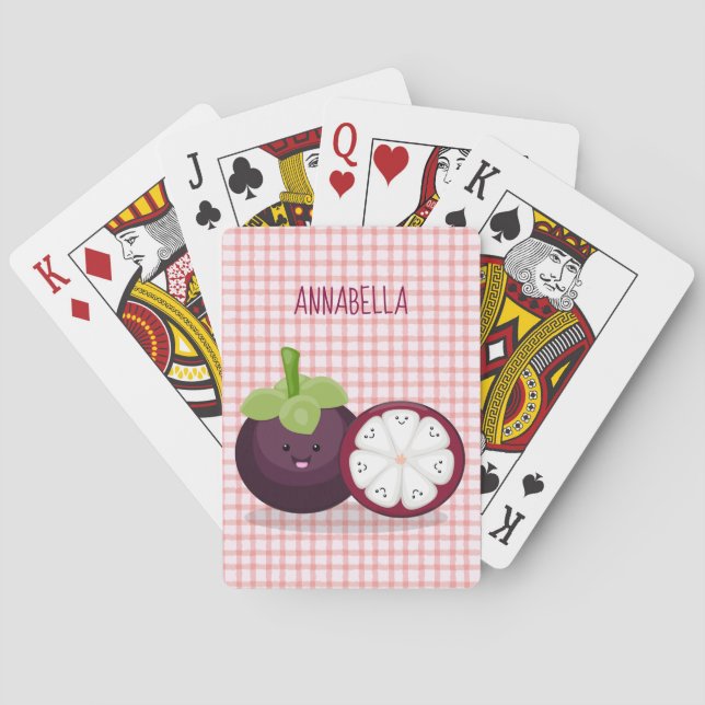 Cute purple mangosteen cartoon illustration playing cards (Back)