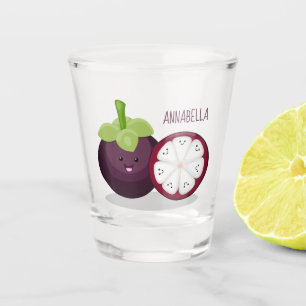 Cute purple mangosteen cartoon illustration  shot glass