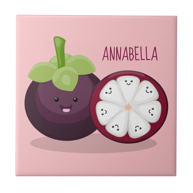 Cute purple mangosteen cartoon illustration tile (Front)
