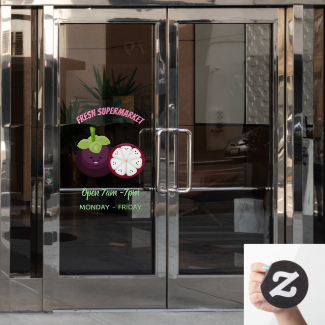 Cute purple mangosteen cartoon illustration window cling (Office Door)