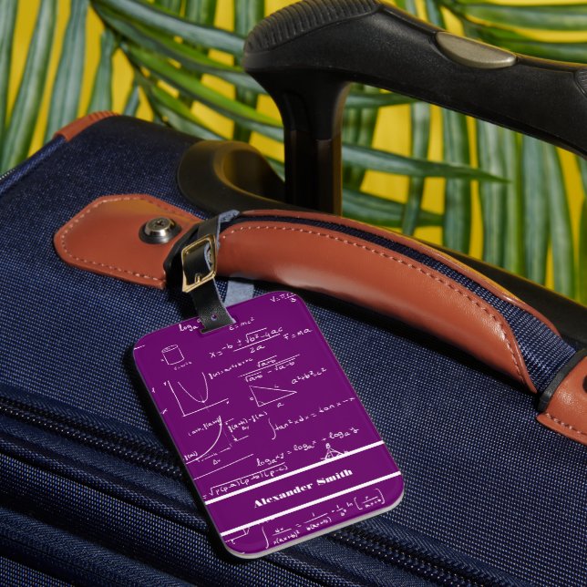 Cute Purple Math Equations Pattern Travel Luggage Tag (Front Insitu 1)