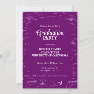 Cute Purple Math Hand-Lettering Photo Graduation Invitation