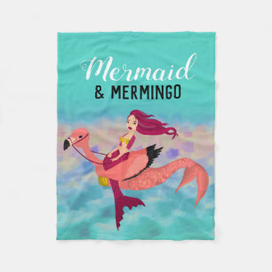 Cute Purple Mermaid Pink Flamingo Under the Sea Fleece Blanket