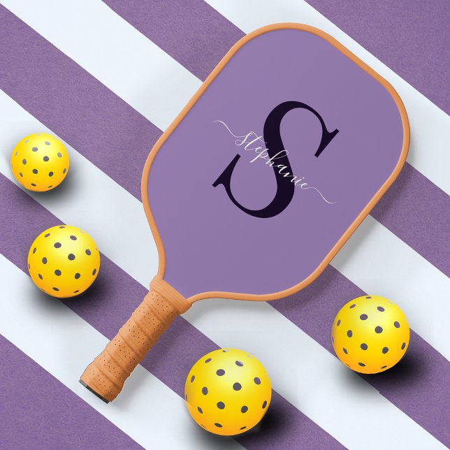 Cute Purple Monogram Initial + Name Pickleball Paddle (Creator Uploaded)
