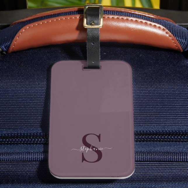 Cute Purple Monogram Initials and Name Luggage Tag (Front Insitu 2)