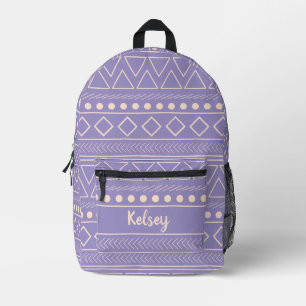 Cute Purple Mudcloth Monogram Name Printed Backpack