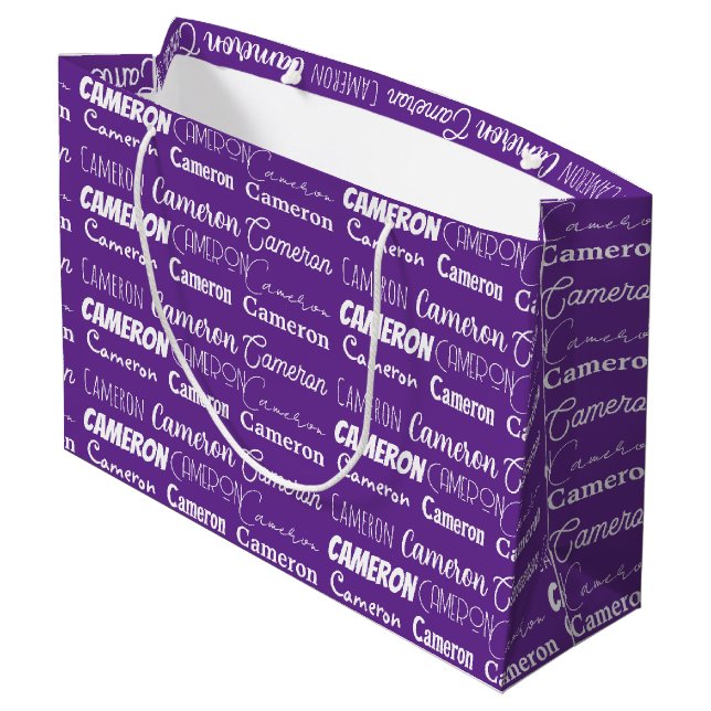 Cute Purple Name Collage Customized Birthday Large Gift Bag (Back Angled)