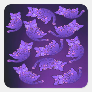Cute Purple Neon Kitten Group Square Sticker