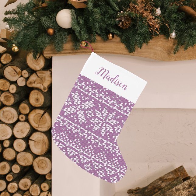 Cute Purple Nordic Snowflake Sweater Pattern Small Christmas Stocking (Creator Uploaded)
