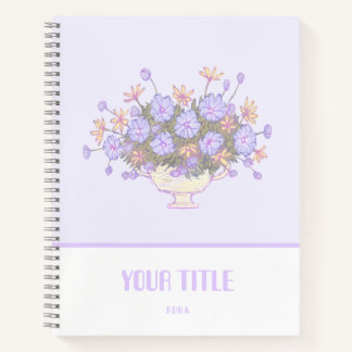 Cute purple Notebook with hand-drawn flowers 