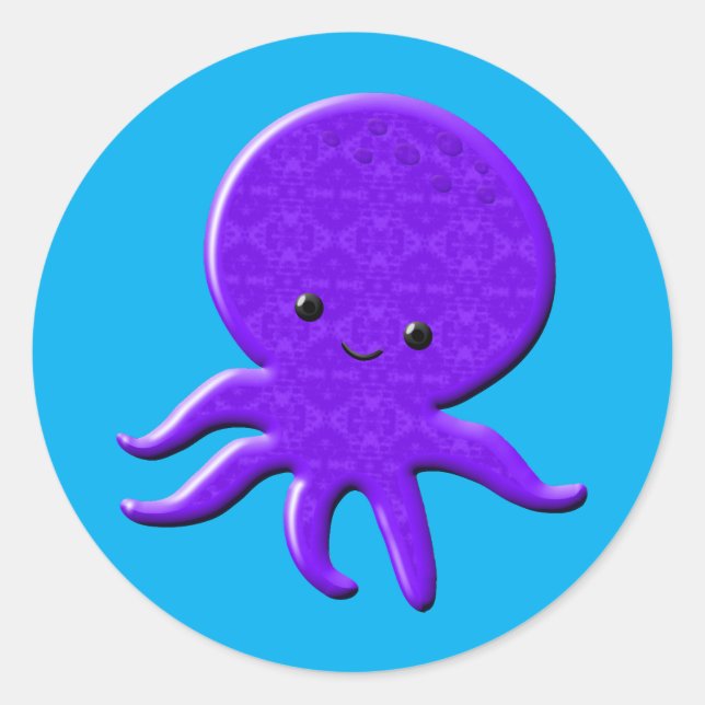 Cute Purple Octopus Classic Round Sticker (Front)