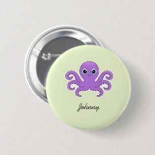 Cute purple octopus green 2 inch round button