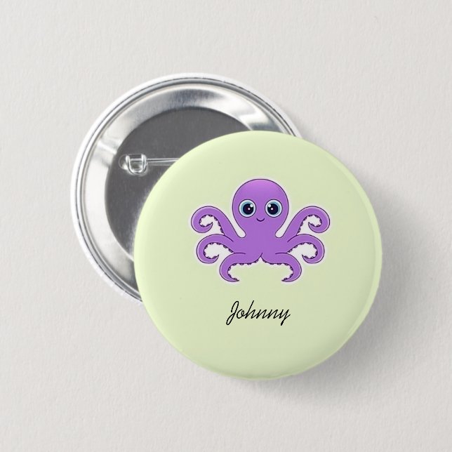 Cute purple octopus green 2 inch round button (Front & Back)