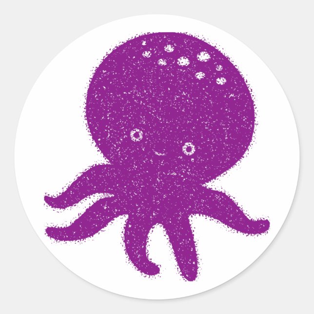Cute Purple Octopus Old Print Classic Round Sticker (Front)