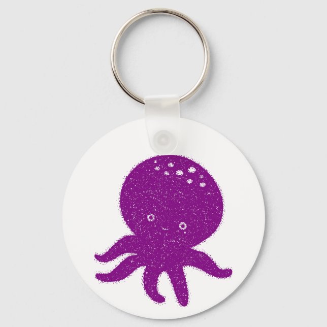 Cute Purple Octopus Old Print Keychain (Front)