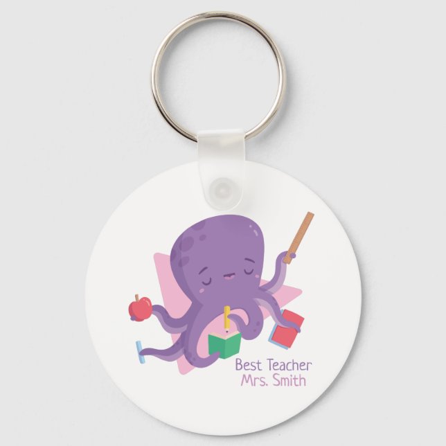 Cute Purple Octopus Teacher Personalized Keychain (Front)