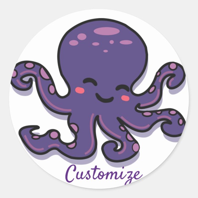 Cute Purple Octopus Thunder_Cove Classic Round Sticker (Front)