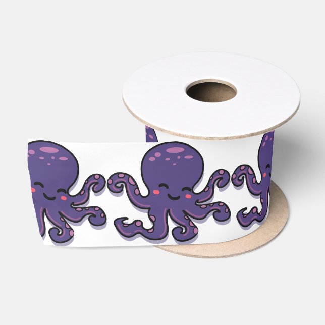 Cute Purple Octopus Thunder_Cove Satin Ribbon (Spool)