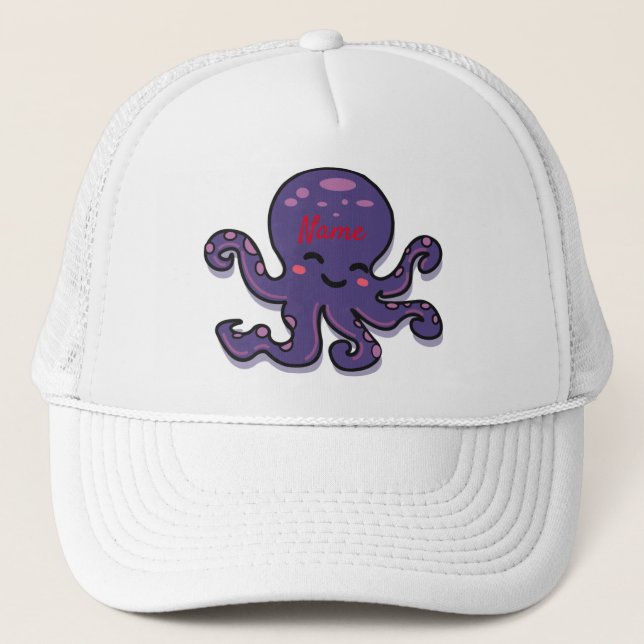 Cute Purple Octopus Thunder_Cove Trucker Hat (Front)
